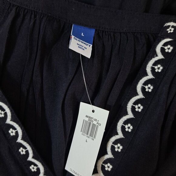 Old Navy Women's Long Sleeve Black Embroidered Boho Peasant Dress Travel Sz L - Picture 8 of 9